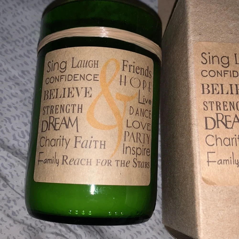 Handcrafted soy candle in recycled wine bottle friendship Champagne Peach